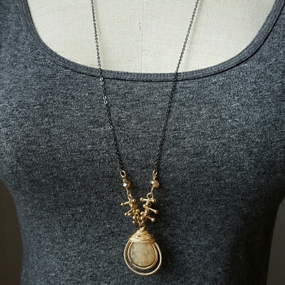 Semi Precious Wire Wrapped Stone Necklace Long - Picture 4 of 4