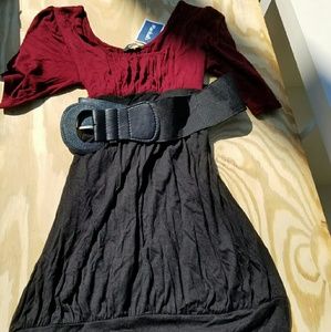 Garnet and black belted dress