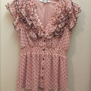 Pink with brown polka dot top.