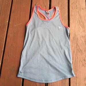 A gray and pink workout shirt.
