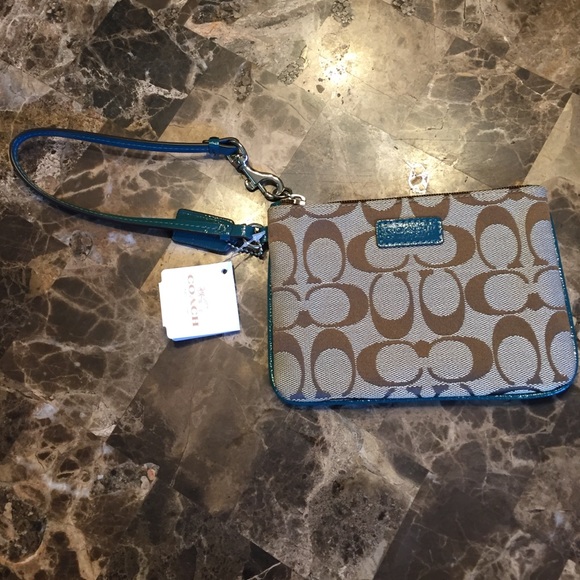 Coach wristlet Khaki/Lagoon