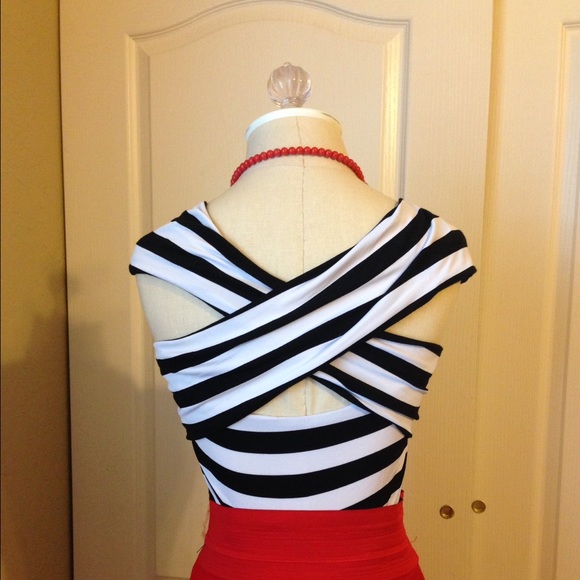 Fish tail red skirt and black/white stripe top - Picture 3 of 3
