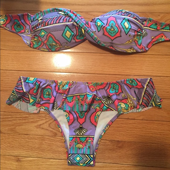 Purple Strapless Bikini Set