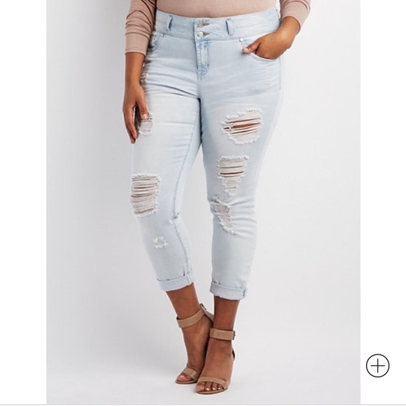 Light wash distressed jeans