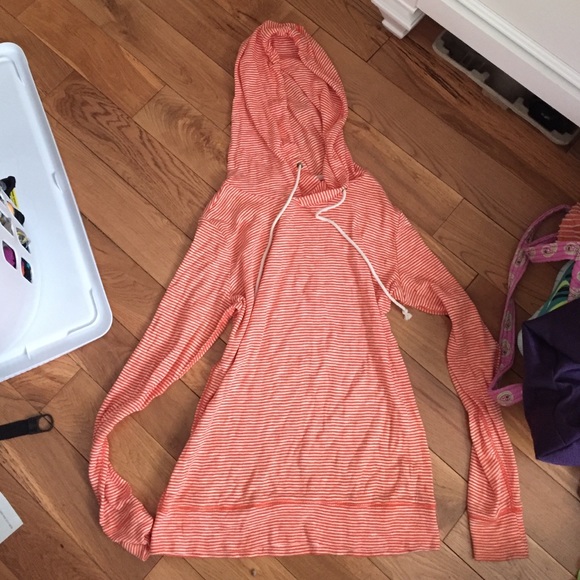 J. Crew Tops - J Crew orange and white striped pullover with hood