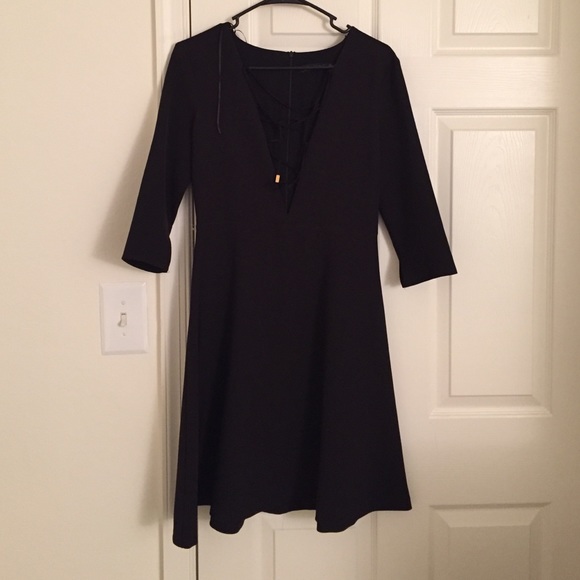 Zara black dress zip back front tie up