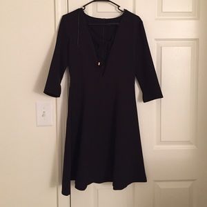 Zara black dress zip back front tie up