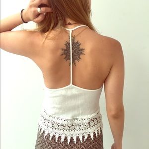 Lovely white summer tank, open back & lace bottom!