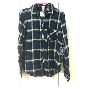 Forever 21 Navy/Green/Cream Flannel