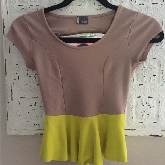 Tan/Neon Yellow Sparkle & Fade Peplum Top