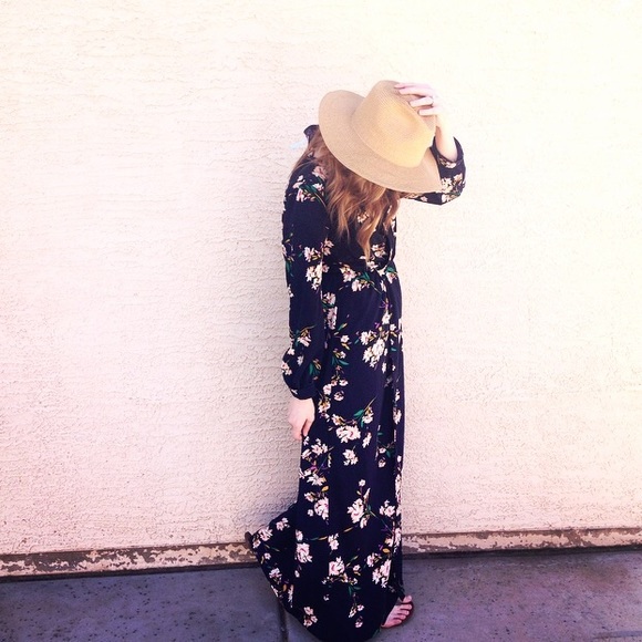 Navy Floral Print Maxi Dress