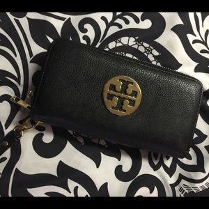 Tory Burch Black Leather Wristlet / Wallet