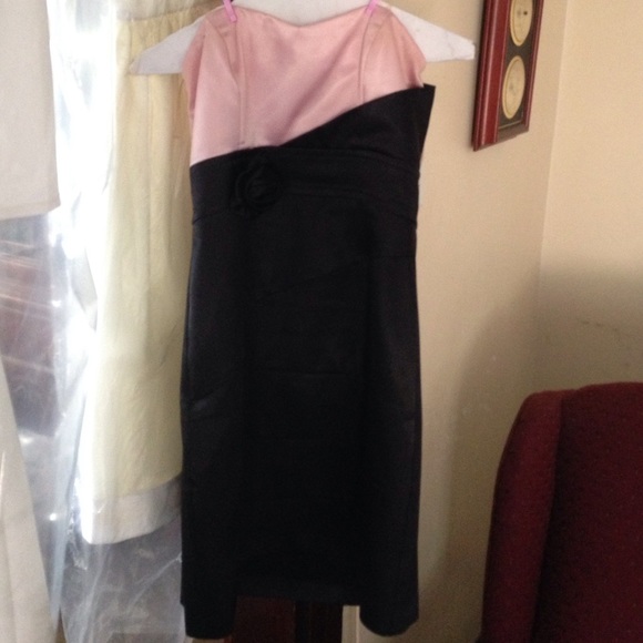 Pink and black strapless dress