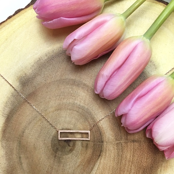 Jewelry - Delicate Rose Gold Rectangle Bar Necklace