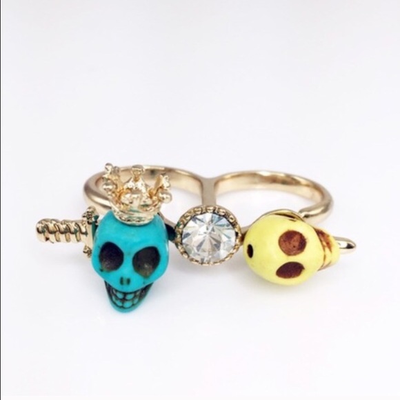 Adia Kibur Jewelry - 2 Finger Sugar Skull Ring