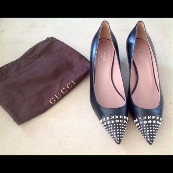 Worn 1x Gucci Bl/slv stud kitten heel sz 40 sz 10