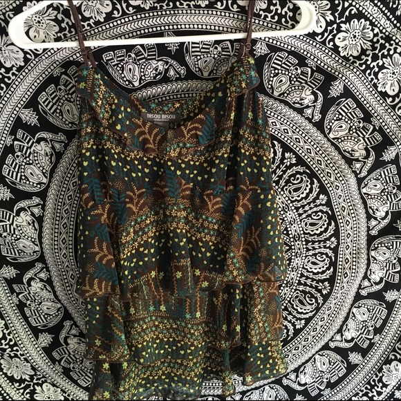 Brown & green flow tank top