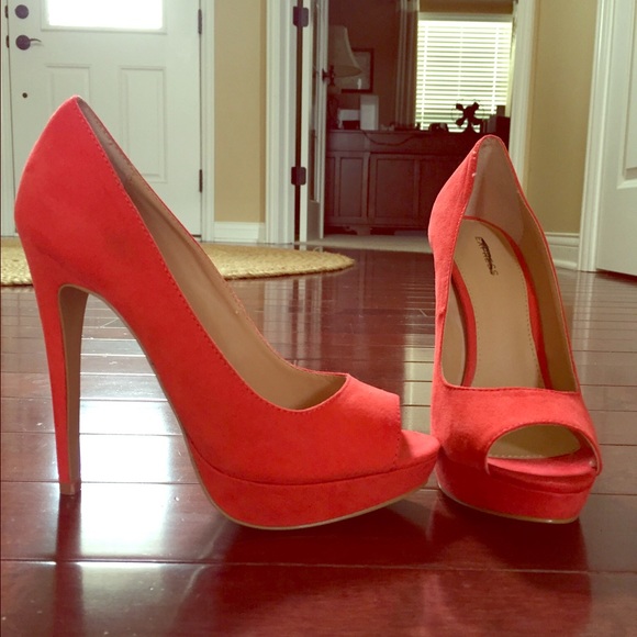 Express Orange Peep Toe Pumps