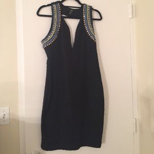 H&M black night dress colorful bead deep plunge l