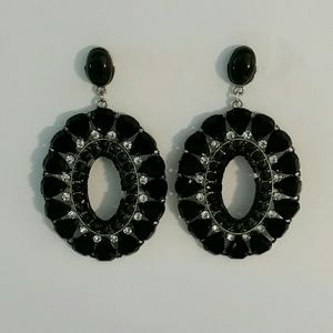 Earrings Black Stones and Rhinestones Stud/Dangle