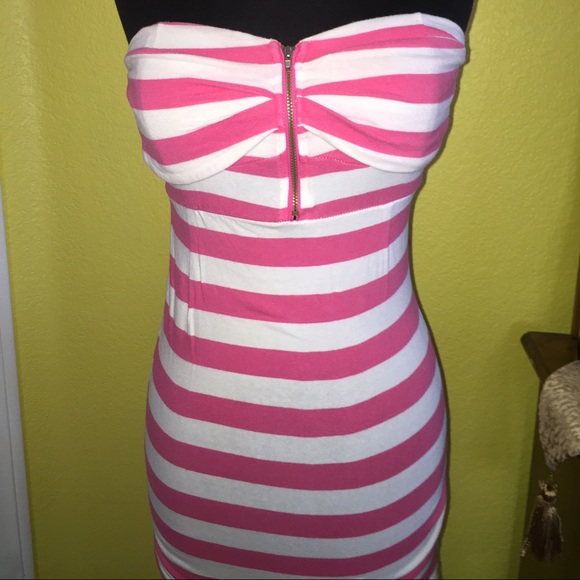 Pink and white midi dress