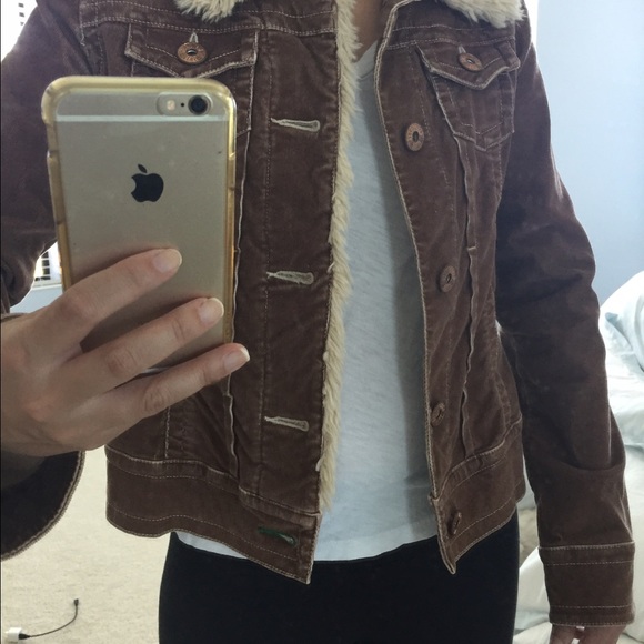 Brown courderoy jacket w/faux fur trimmed collar