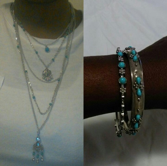 Silver multi chain & bracelet