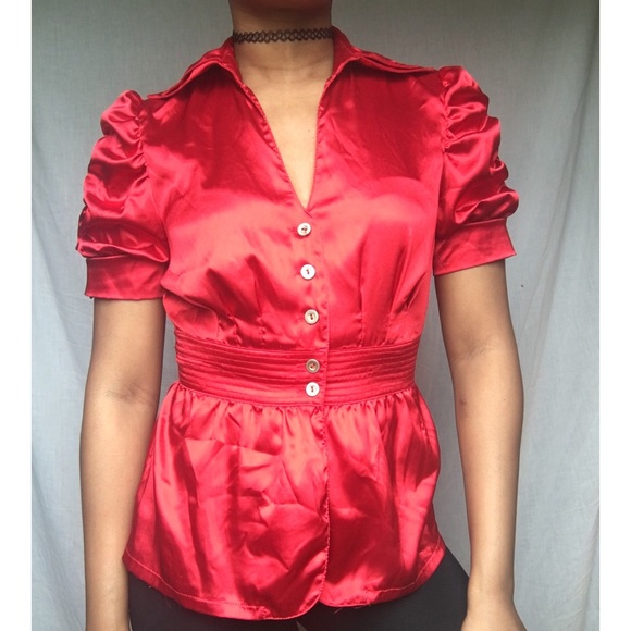 Silky Red Button Up Blouse