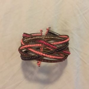 Pink and brown beaded bracelet