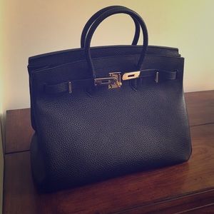 Black leather Birkin-inspired handbag