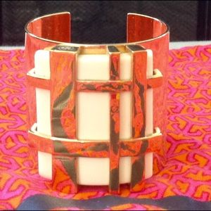 Gently worn Tory Burch Gingham gold/ivory cuff