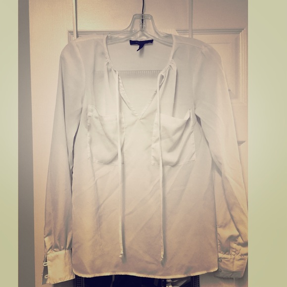 BCBG White sheer blouse/top long sleeve
