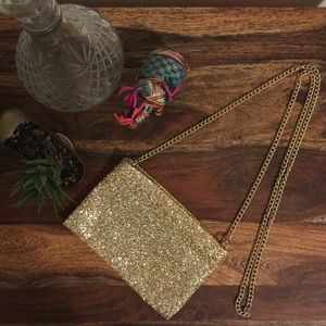 JCrew gold sparkle envelope mini purse