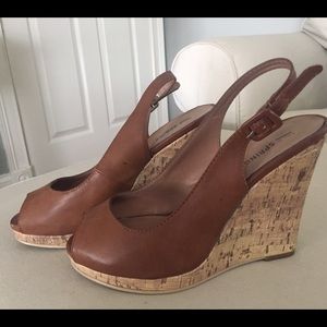 Call It Spring Tan Peep Toe Wedge