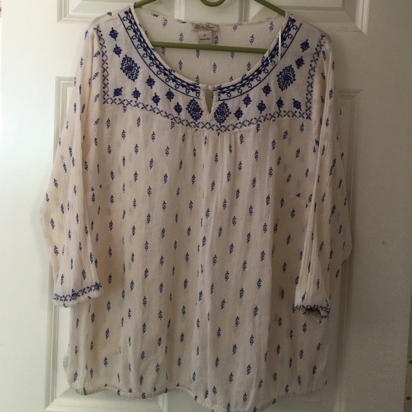 Blue and light beige peasant top