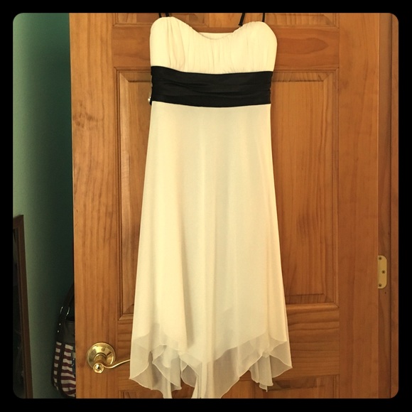 White and Black Strapless Dress