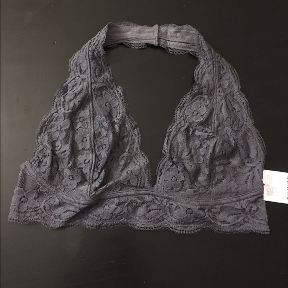 Gray lace halter bra