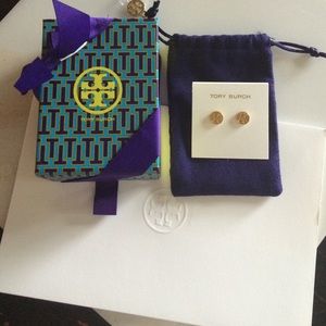 Tory Burch Gold Logo Circle Stud Earring