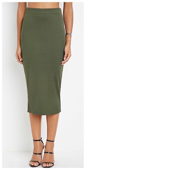 Forever 21 Dresses & Skirts - Forever21 Olive Ribbed Midi Skirt sz XS