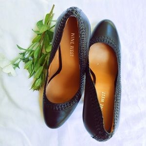 Nine West leather braided pumps.