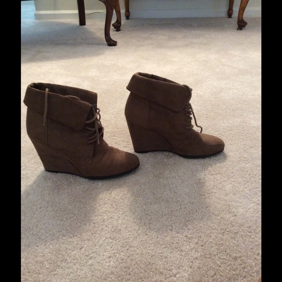 Brown wedge booties