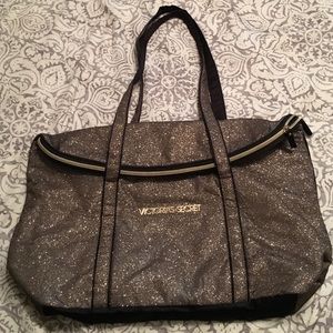 Victoria's Secret Gold Glitter Zip Tote