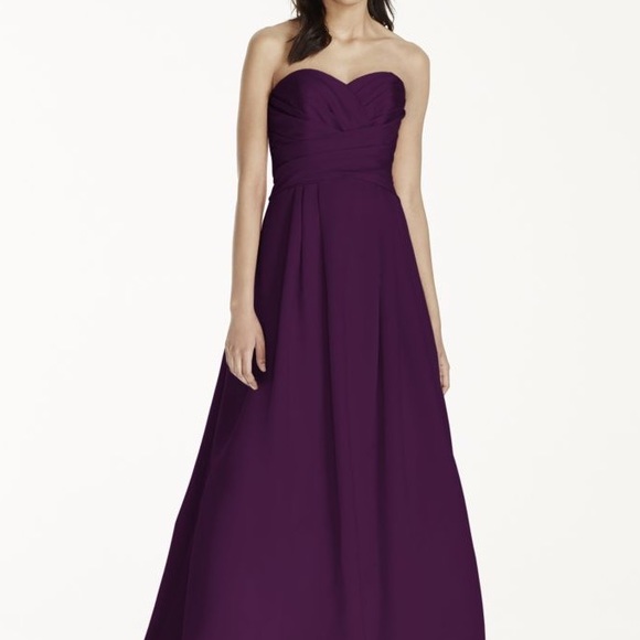 David's Bridal Plum Satin Pleated Bodice Ball Gown