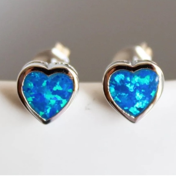 Boutique Jewelry - Blue Fire Opal Heart Shaped Studs! NEW!