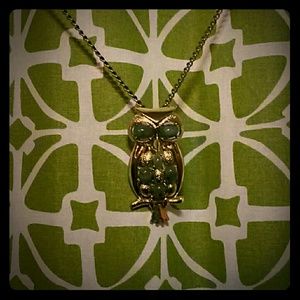 Green and gold owl necklace