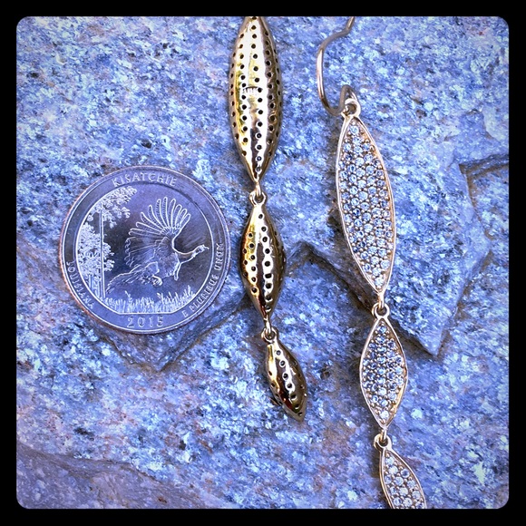 NWT $169 14K Gold CZ Triple Marquise Earrings - Picture 1 of 4