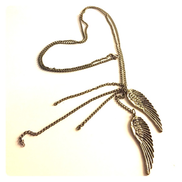 Long silver angel wing necklace