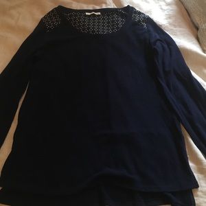 Navy Sweater with Silk-like Back Panel