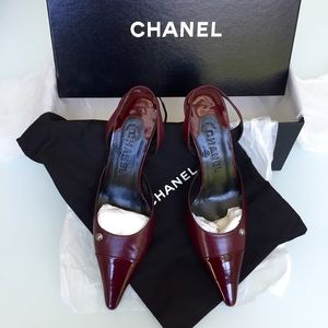 CHANEL Burgundy Leather Slingback Heels