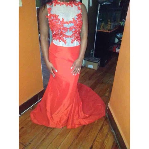 Red Lace Prom Dress - Picture 3 of 4